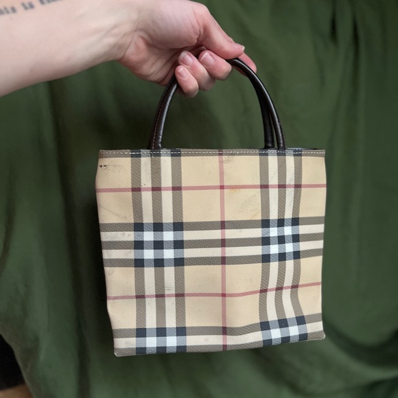 Burberry Nova Check Mini-Tote PVC Bag Leather Trim Cute! - Picture 10 of 12
